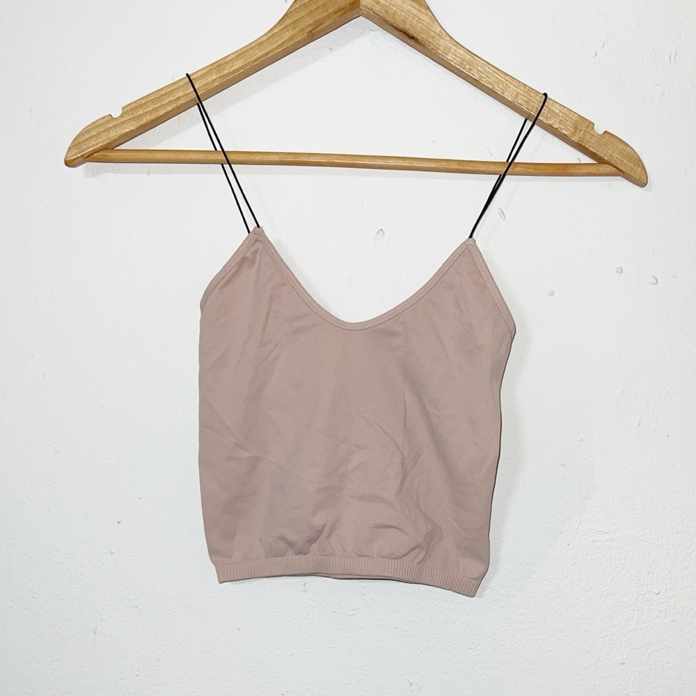 Intimately free people tan thin strap v neck crop tank top